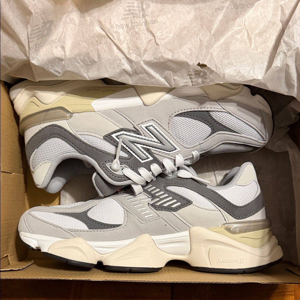 New Balance Cream and Gray Athletic Shoes